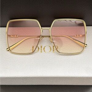 Dior Square Sunglasses with Gold Frame and Pink Lenses